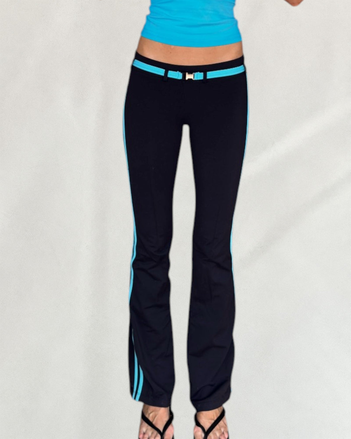 Black & Turquoise Belted Leggings