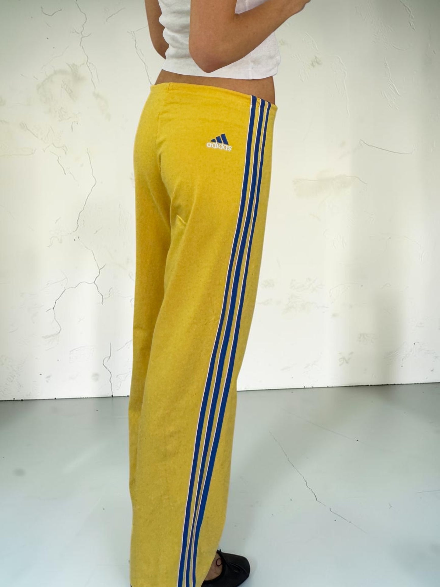 Adidas Yellow & Blue Stripe Cotton Yoga Pants