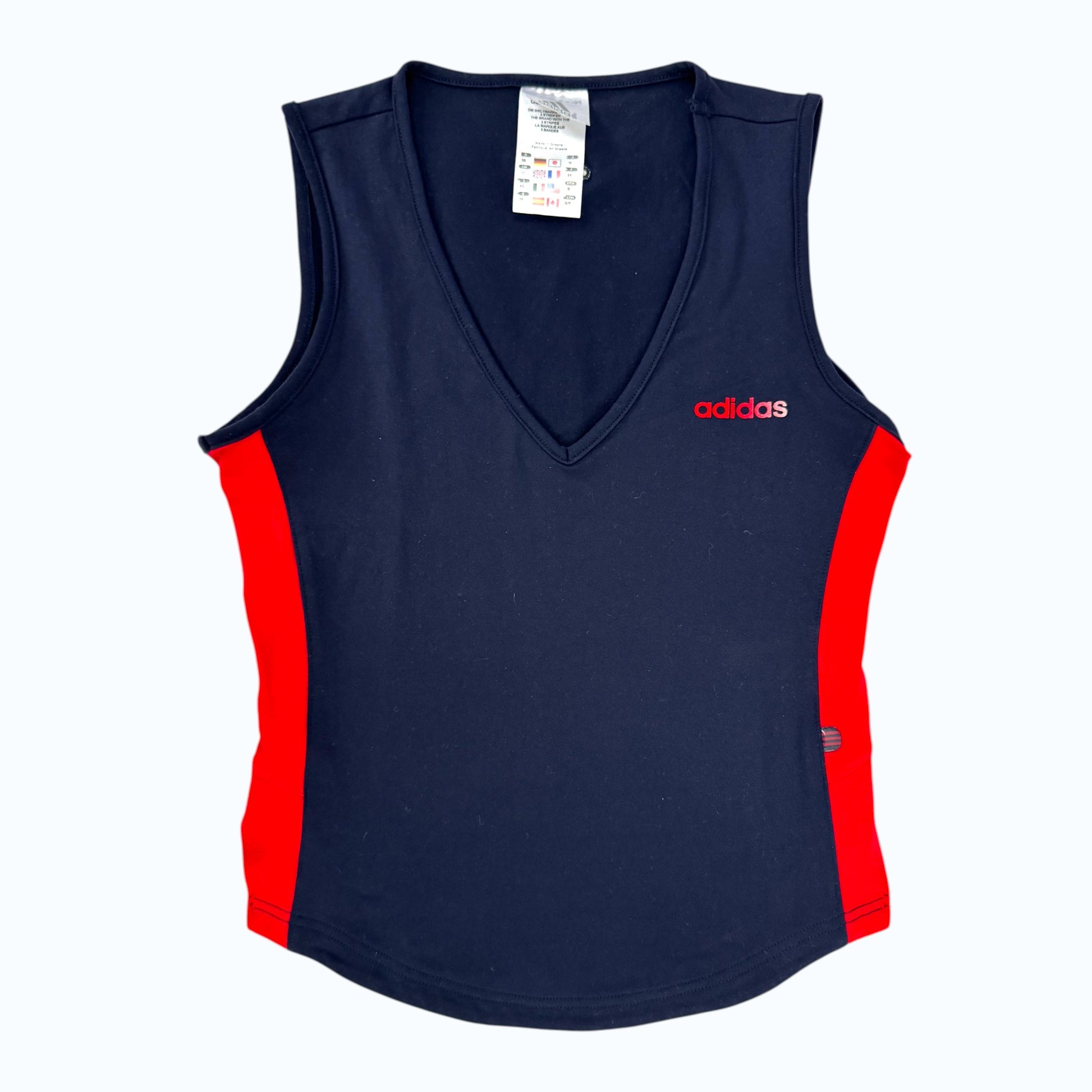 Adidas red stripe tank top flat front