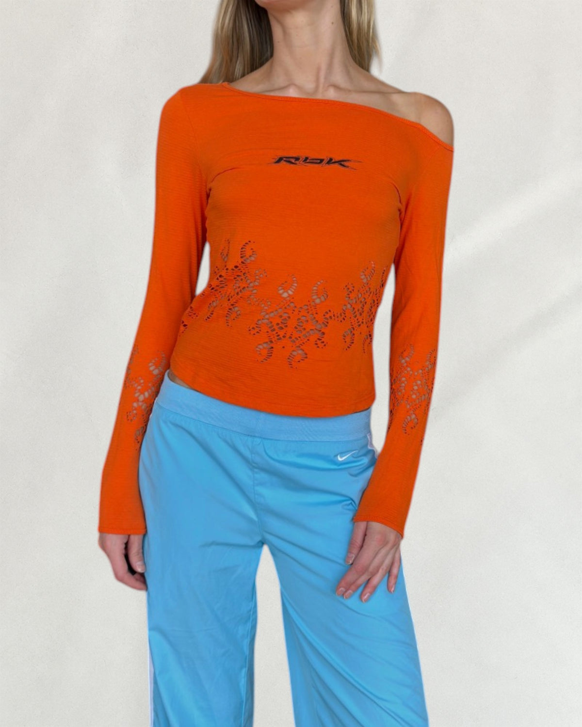 Reebok Orange Off-Shoulder Longsleeve