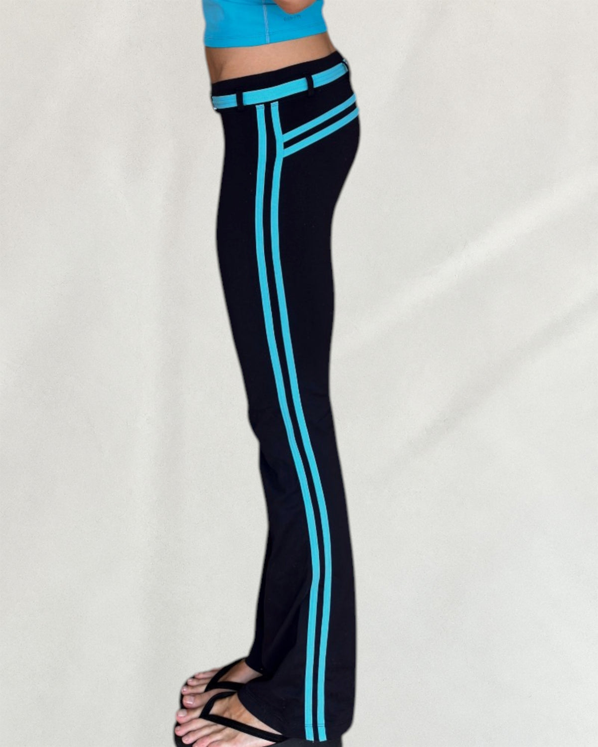 Black & Turquoise Belted Leggings