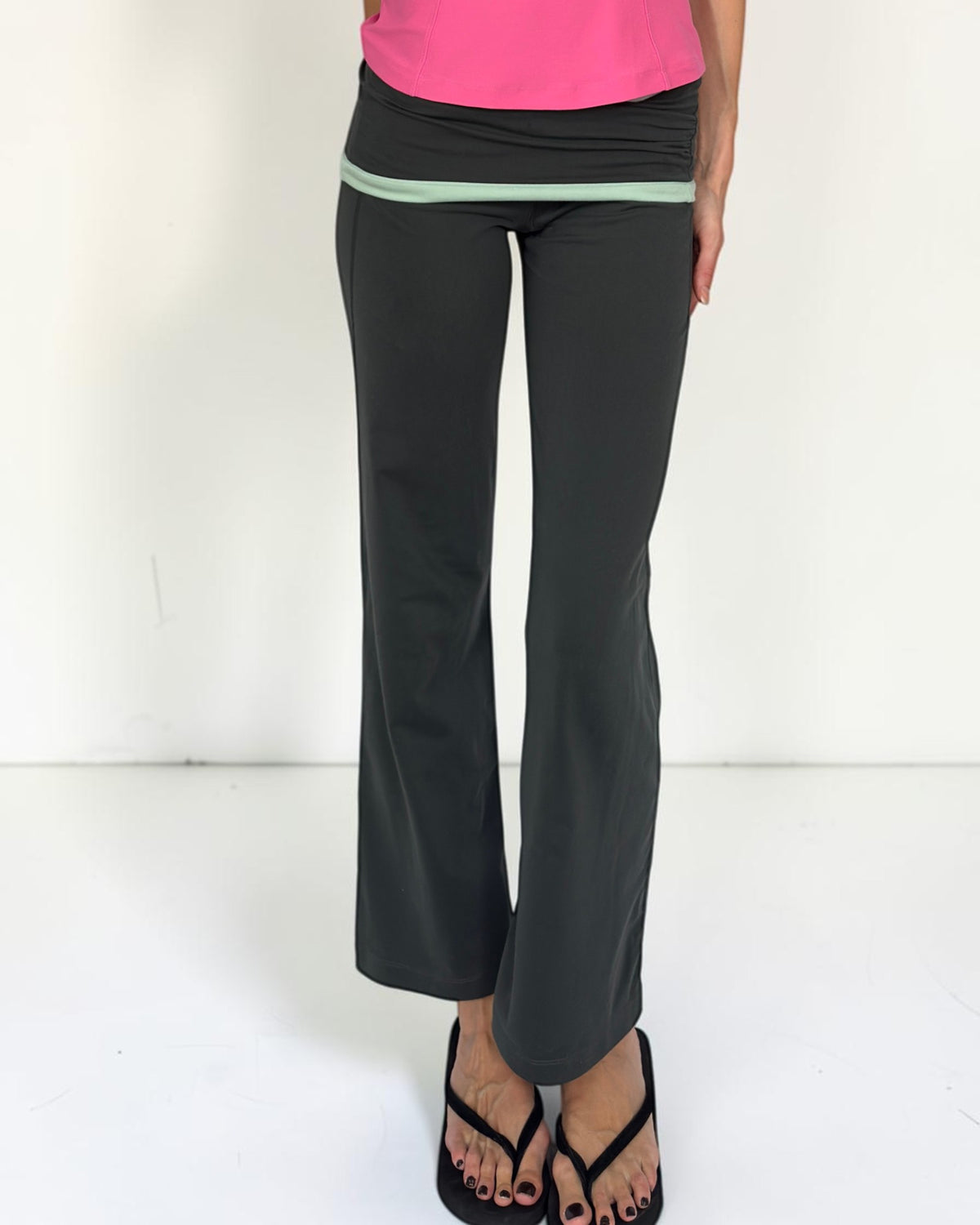 Adidas Khaki & Turquoise Foldover Leggings