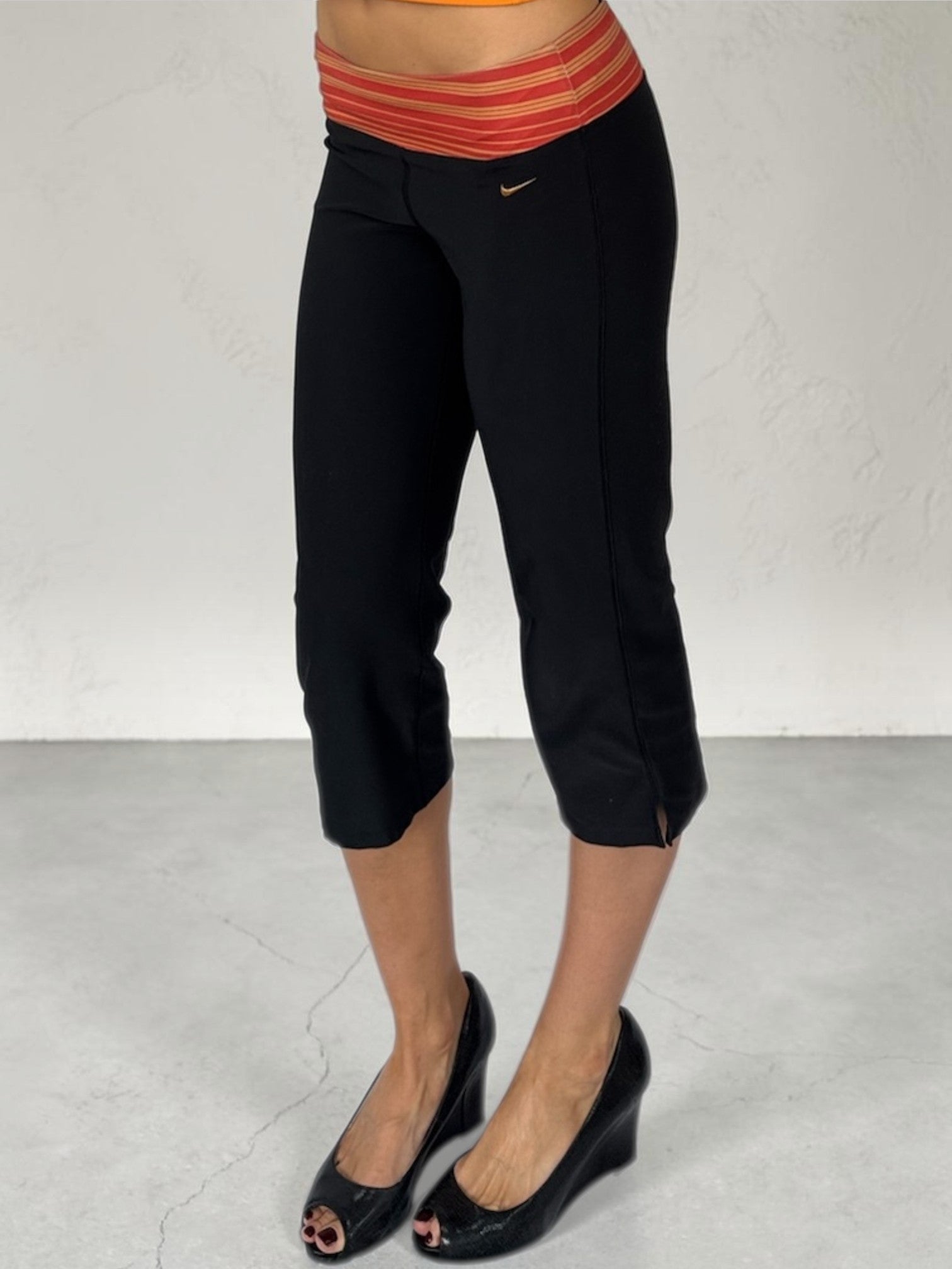 nike orange stripe capri front side